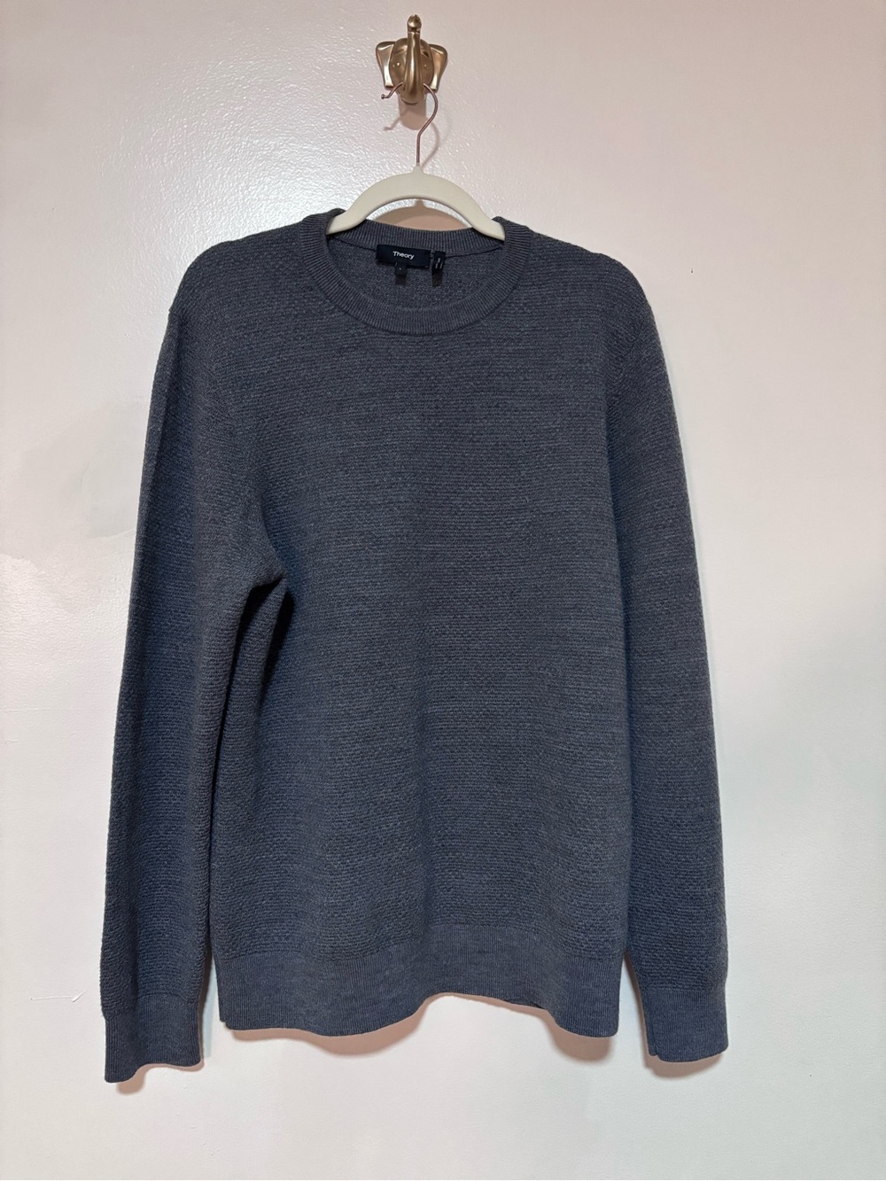 Theory 100% Merino Wool Men's Crewneck Sweater - Charcoal size L